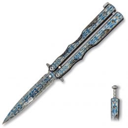 Nůž ALBAINOX motýlek RAIN BLUE s ornamentem